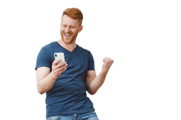 Excited Happy And Celebrating Handsome Redhead Man With Bristle Lifting Fist Up In Victory Gesture Holding Smartphone Removebg Preview - Contabilidade no Rio de Janeiro